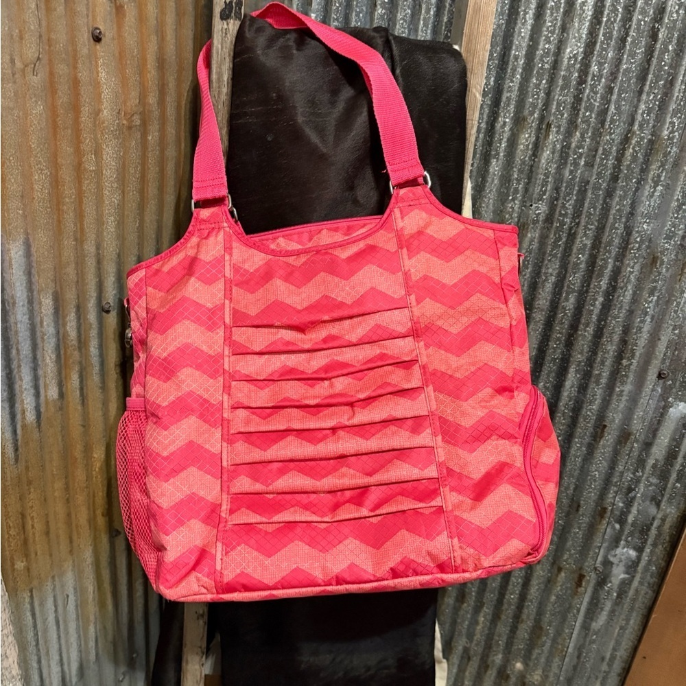 Pink Coral Chevron Pattern Tote Bag Medium Carryall Everyday Travel